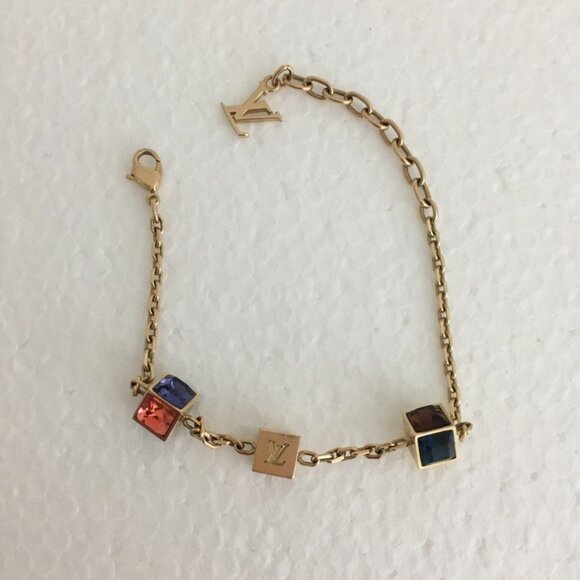 Louis Vuitton Crystal Gamble Station Bracelet 8" 100% Authentic Gold Plated - Picture 2 of 9